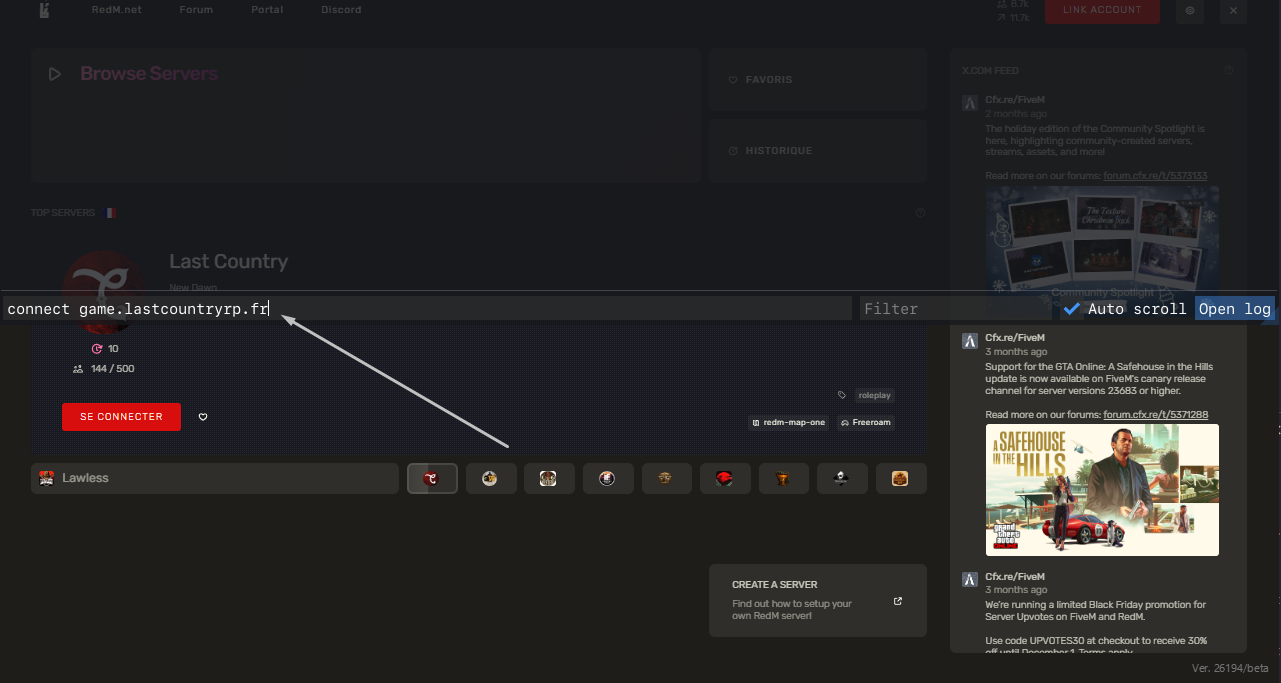 Guide de connexion RedM - F8 console